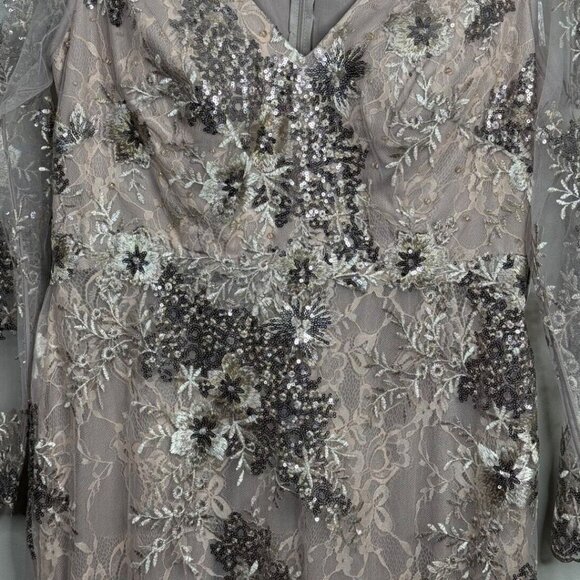 MAC DUGGAL 67539 Taupe Embellished V-Neck Illusion Long Sleeve Gown 6 NWT $698 - Picture 4 of 8